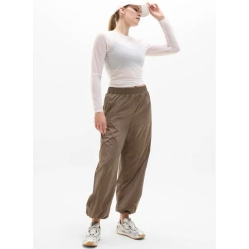 Athleta Rise Brown Taupe Street Style Track Y2K Parachute Pants Women's Size XS